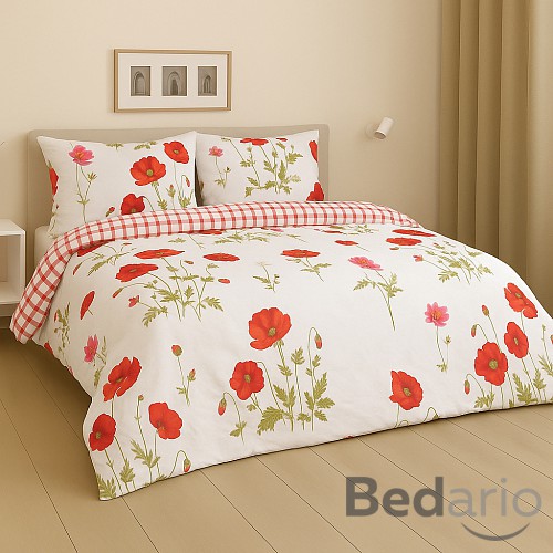 Povlečení bavlněný satén HIP DeLuxe 200x200+2x70x90 Vlčí máky červené