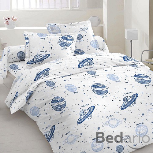 Bavlněné povlečení 140x200+70x90 Vesmír bílý