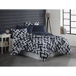 Bavlněné povlečení 140x200+70x90 Vlnky tmavě modré