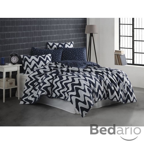 Bavlněné povlečení 140x200+70x90 Vlnky tmavě modré