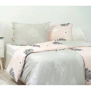 Krepové povlečení DELUXE 140x200+70x90 Kapradí růžovo-šedé