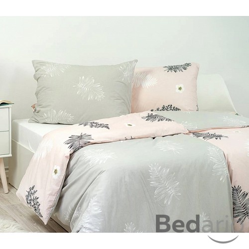 Krepové povlečení DELUXE 140x200+70x90 Kapradí růžovo-šedé