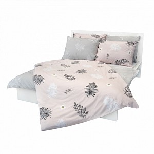 Krepové povlečení DELUXE 140x200+70x90 Kapradí růžovo-šedé