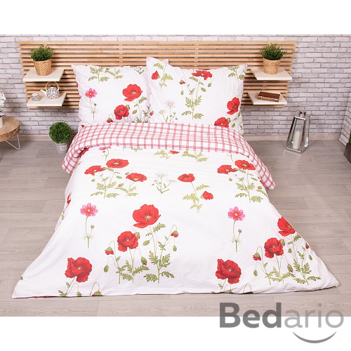 Povlečení bavlněný satén HIP DeLuxe 160x220+2x70x80 Vlčí máky červené