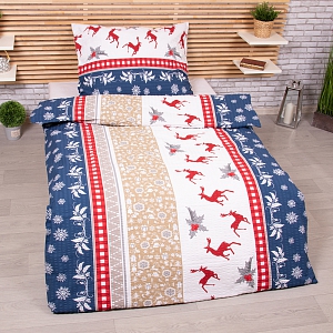 Krepové povlečení 140x200+70x90 s vánočním motivem - Jelen a jalovec