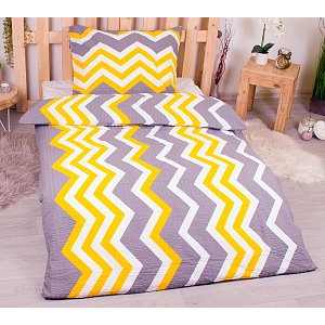 Krepové povlečení DELUXE 140x200+70x90 Cikcak žlutý