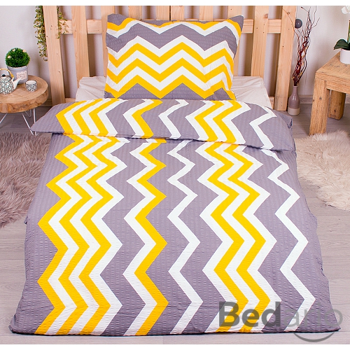 Krepové povlečení DELUXE 140x200+70x90 Cikcak žlutý