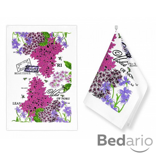 Kuchyňské utěrky - sada 2 kusů - Fialky