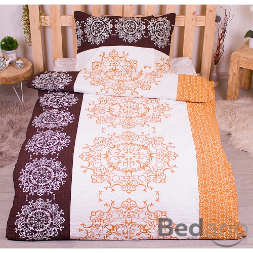 Krepové povlečení DELUXE 140x200+70x90 Mandaly hnědé