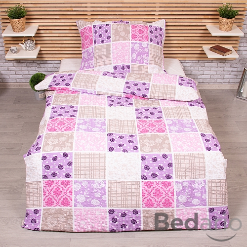 Krepové povlečení DELUXE 140x200+70x90 Patchwork růžový