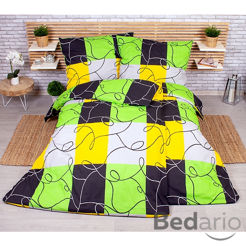 Sada povlečení na dvě lůžka 140x200+70x90 Limetkové šachy