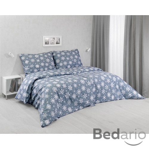 Vánoční bavlněné povlečení 140x200+70x90 Vločky šedé