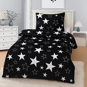 Mikroplyšové povlečení Premium 140x200+70x90 Hvězdy v černém