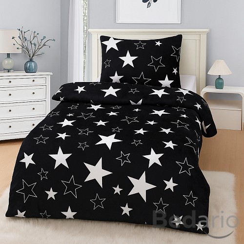 Mikroplyšové povlečení Premium 140x200+70x90 Hvězdy v černém
