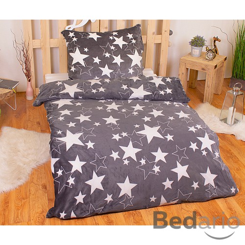 Mikroplyšové povlečení Premium 140x200+70x90 Hvězdy v světle šedém