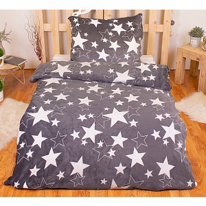 Mikroplyšové povlečení Premium 140x200+70x90 Hvězdy v světle šedém