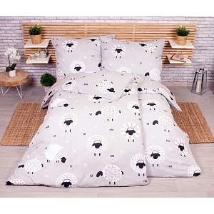Sada povlečení na dvě lůžka 140x200+70x90 Ovečky šedé