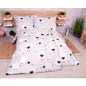 Sada povlečení na dvě lůžka 140x200+70x90 Ovečky šedé