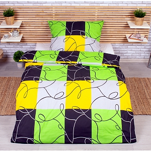 Polybavlněné povlečení DeLuxe 140x200+70x90 Limetkové šachy