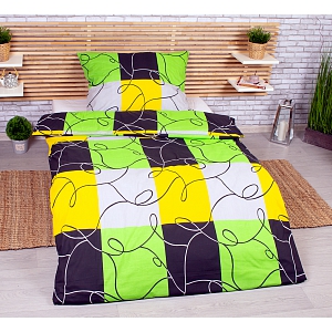 Polybavlněné povlečení DeLuxe 140x200+70x90 Limetkové šachy
