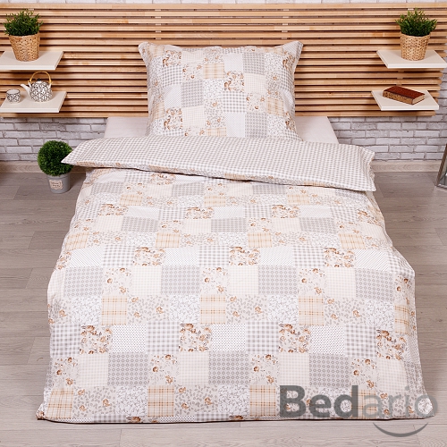 Krepové povlečení Deluxe 140x200+70x90 Patchwork béžový