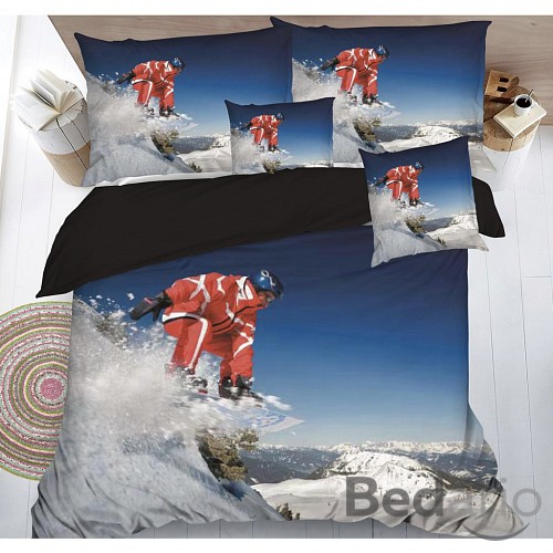 Sedmidílná sada 3D povlečení se vzorem 140x200+70x90  Snowbordista červený