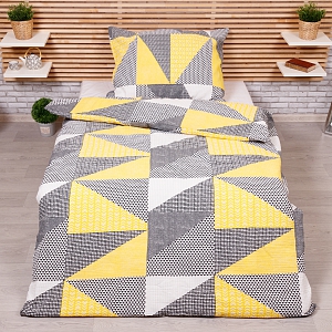 Krepové povlečení 140x200+70x90 Geometrie žlutá