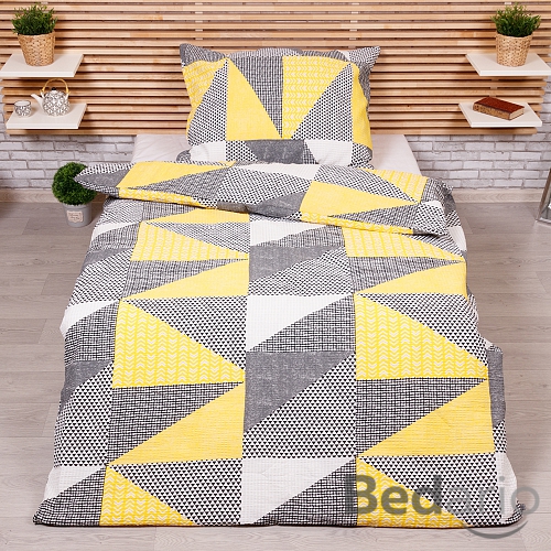 Krepové povlečení 140x200+70x90 Geometrie žlutá