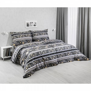 Bavlněné povlečení 140x200+70x90 Květinový vzor tmavě šedý