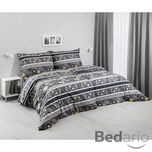 Bavlněné povlečení 140x200+70x90 Květinový vzor tmavě šedý