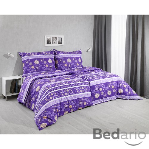 Bavlněné povlečení 140x200+70x90 Květinový vzor fialový