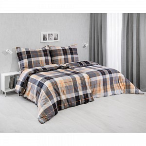 Flanelové povlečení 140x200+70x90 Káro černo/béžové