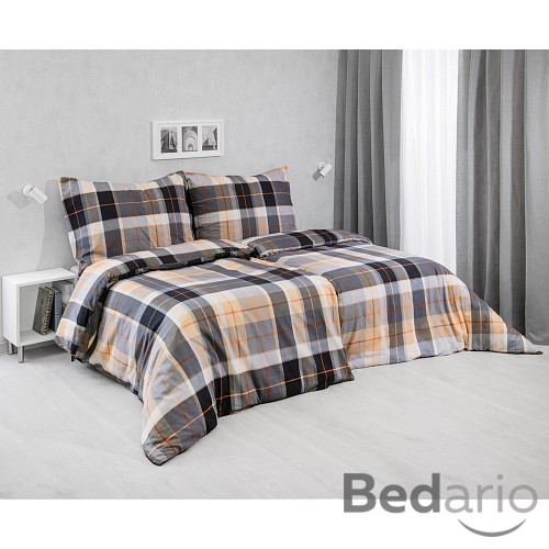 Flanelové povlečení 140x200+70x90 Káro černo/béžové