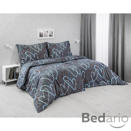 Flanelové povlečení 140x200+70x90 Srdce tmavě šedé