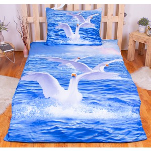 3D povlečení 140x200+70x90 Labutě