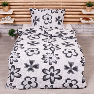 Krepové povlečení ECONOMY 140x200+70x90 Flora černé