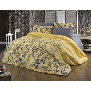 Prodloužené bavlněné povlečení DELUXE 140x220+70x90 Botanica žlutá