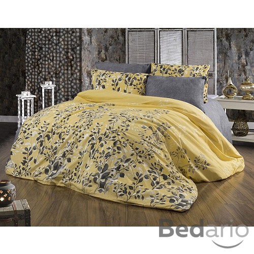 Francouzské bavlněné povlečení DELUXE 220x200+2x70x90 Botanica žlutá