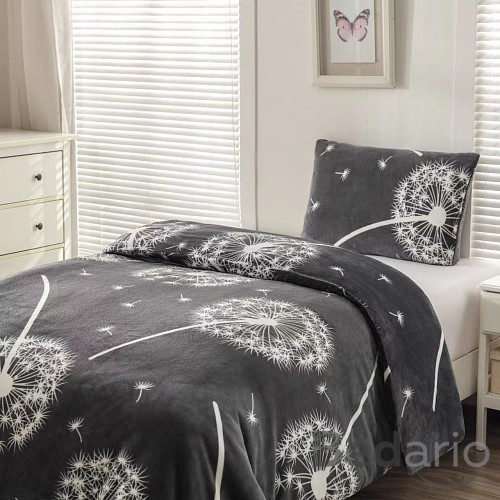 Mikroplyšové povlečení Premium 140x200+70x90 Pampelišky šedé