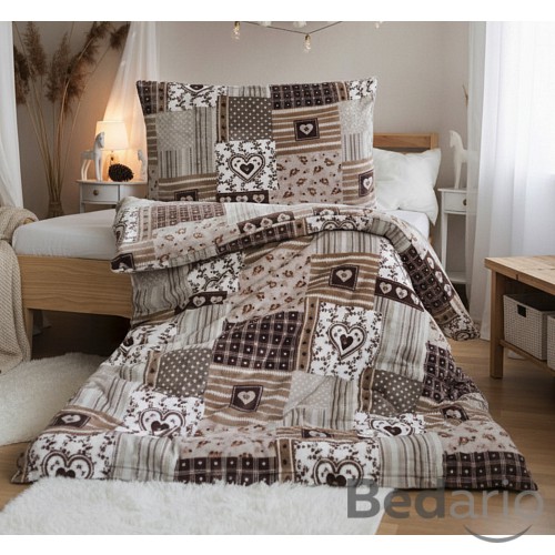 Mikroplyšové povlečení EXCLUSIVE 140x200+70x90 Patchwork béžový