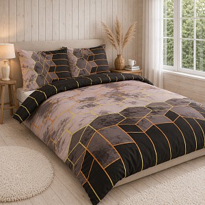 Bavlněné povlečení DELUXE 140x200+70x90 Nina béžovo-černá