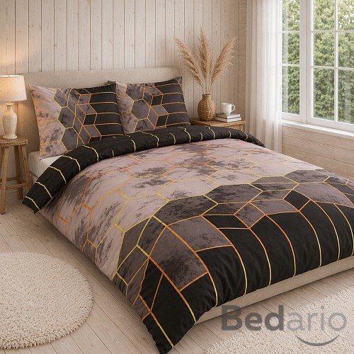 Bavlněné povlečení DELUXE 140x200+70x90 Nina béžovo-černá