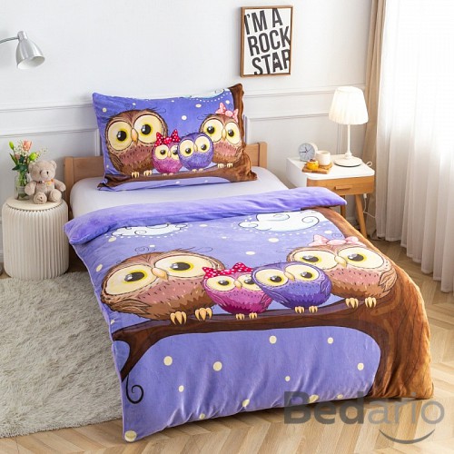 Mikroplyšové povlečení Premium 140x200+70x90 Sovičky