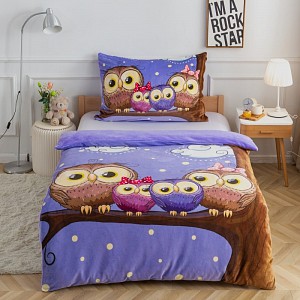 Mikroplyšové povlečení Premium 140x200+70x90 Sovičky