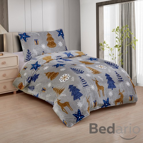 Mikroplyšové povlečení Premium 140x200+70x90 Vánoční les šedý
