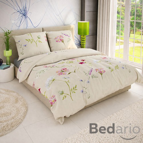 Francouzské bavlněné povlečení DELUX 220x200+2x70x90 BOTANICA smetanová