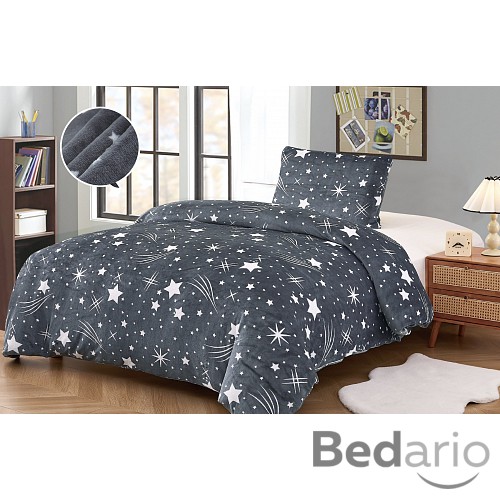 Mikroplyšové povlečení Premium 140x200+70x90 Komety šedé