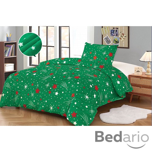 Mikroplyšové povlečení Premium 140x200+70x90 Komety zelené