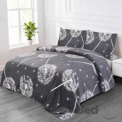 Francouzské mikroplyšové povlečení Premium 220x200+2x70x90 Pampelišky šedé