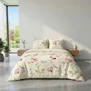 Francouzské bavlněné povlečení DELUX 200x200+70x90 BOTANICA smetanová